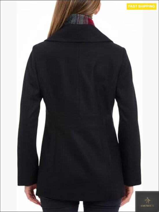 Plus Size Double Breasted Wool Blend Peacoat with Scarf Classic Elegant Formal - Picture 2 of 7